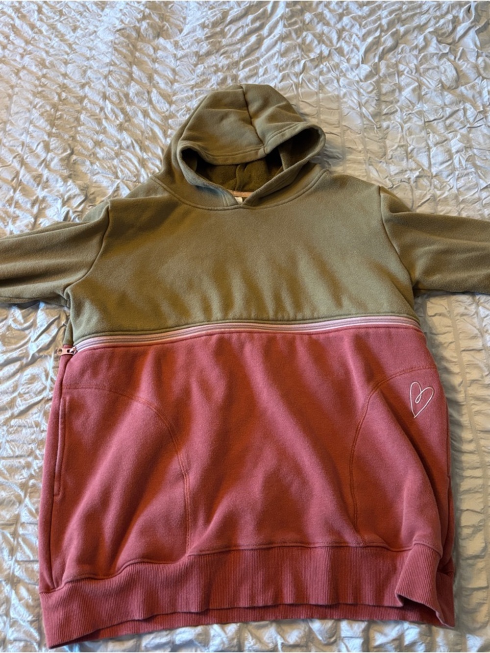 Latched Mama Olive Green and Dusty Rose Two-Tone Hoodie Sweater